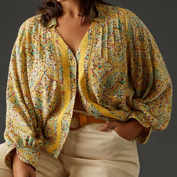 Anthropologie Pilcro Pintuck Peasant Blouse 1X Plus NWT - Picture 1 of 7